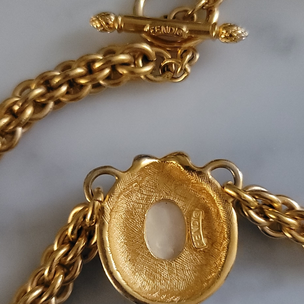 FENDI Signed Art Deco Charm PEARL NECKLACE - Picture 5 of 5